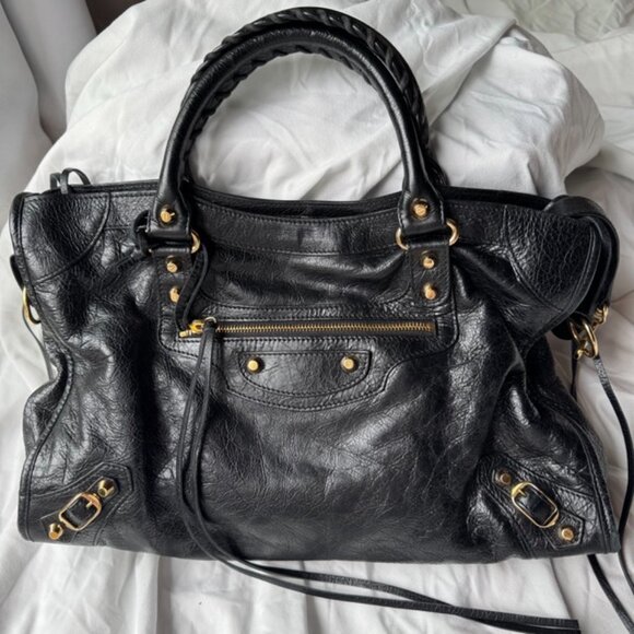 Auth S/S 2016 Balenciaga Black Gold HW City Medium Leather Bag - Picture 15 of 16